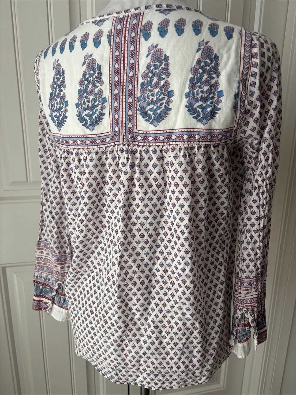 J. Crew Cream Blouse with Blue and Red Floral Print